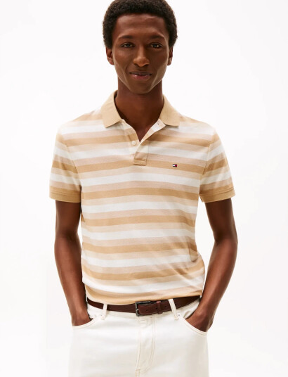 Tommy Hilfiger Stripe Structure Reg Polo - Beige - XXXL