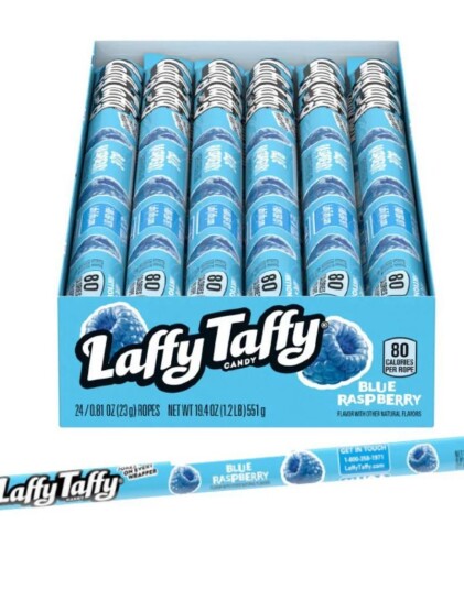 24 stk Laffy Taffy Blue Raspberry   Karamellstang med Smak av Blå Bringebær 23 gram USA Import   Hel Eske