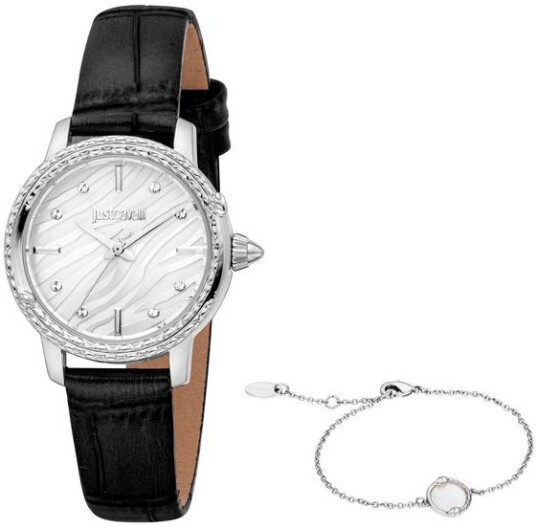 Just Cavalli Dameklokke JC1L336L0015 Euforia Sølvfarget/Lær Ø30 mm