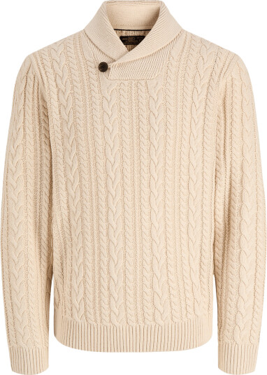 Jack & Jones Jprblucallum Cable Knit Shawl Neck   Cream   S