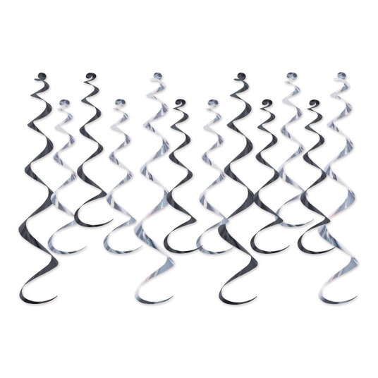360 Degrees Ltd Swirls Svart/Sølv Metallic Hengende Dekorasjon - 12-pakning