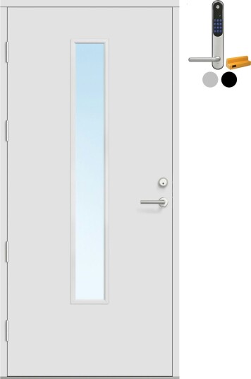 Ytterdør Bygg1 Fjell 15 Klarglass med Yale Entrus BxH: 100x190 cm, Høyre, NCS S-0502-Y, Hvit, Yale Sølv