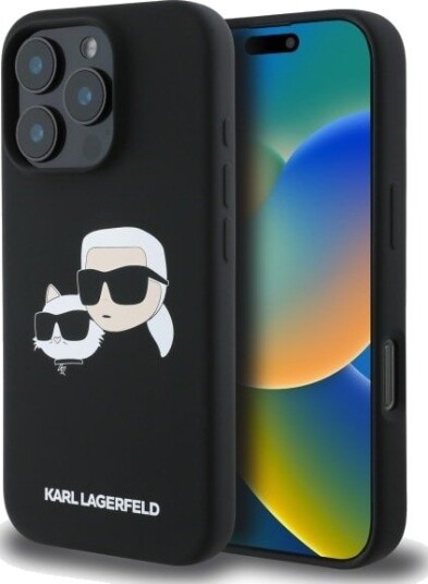 Karl Lagerfeld Silikondeksel MagSafe til iPhone 16 Pro Max med Hodetrykk - Svart