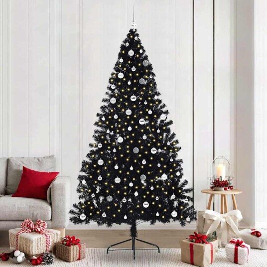 Kunstig Forhåndsopplyst Juletre med 300 LED Svart 240 cm PVC