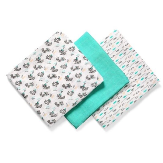Babyono Musselinkluter / Gulpekluter Organisk Bambus 3 pk Green Raccoon