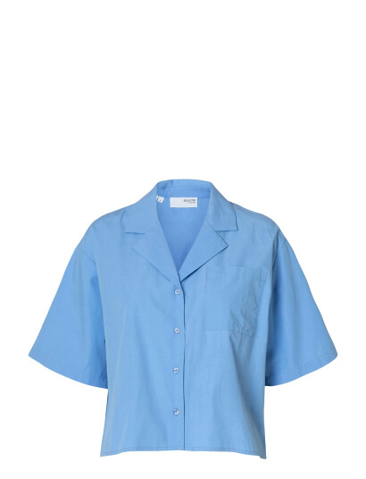 Selected Slfblair Ss Cropped Shirt B - Blue - 44