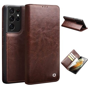 Qialino Classic Samsung Galaxy S21 Ultra 5G Lommebok-deksel I Lær Brun