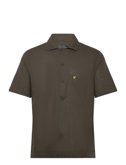 Lyle & Scott Cuban Collar Short Sleeve Shirt Khaki green M Lyle & Scott Cuban Collar Short Sleeve Shirt Khaki green M