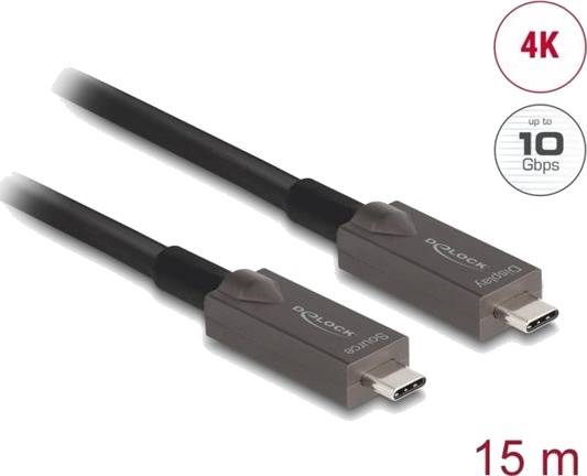 Delock Usb-Kabel 24 Pin Usb-C Hann Til 24 Pin Usb-C Hann Usb 3.2 Gen 2 / Displayport 1.4 20 V 3 A 15 M Aktiv Usb Power Delivery 60W 4 K 144 Hz 3840 X 2160 Støtte Up To 10 Gbps Data Transfer Rate Støtte For Dp Alt-Modus 4K3