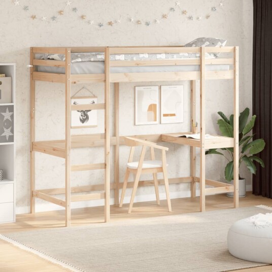 vidaXL Køyeseng med skrivebord 75x190 cm heltre furu 8721012429864