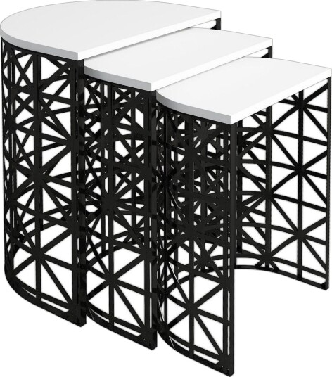 Hovdane Settbord 46 cm Halvsirkel 3 Bord - Hvit/Svart