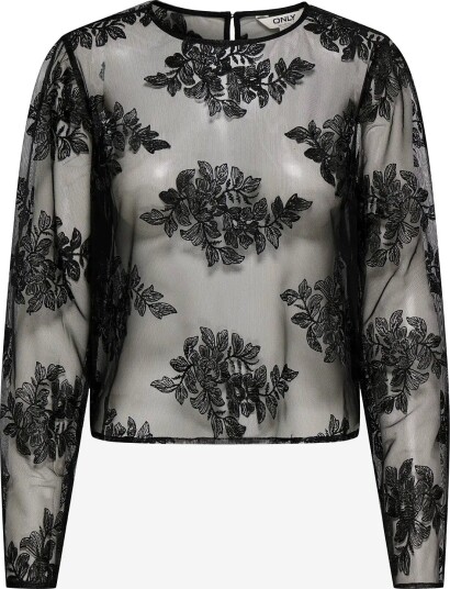 ONLY Onljaverie L/S Lace Button Top Wvn   BLACK   M