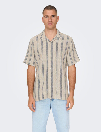 ONLY & SONS Onstrev Life Reg Stripe Ss Shirt Noos - Beige - XS