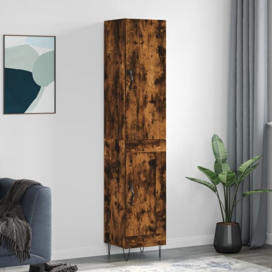 vidaXL Highboard røkt eik 34,5x34x180 cm konstruert tre 8720845485641
