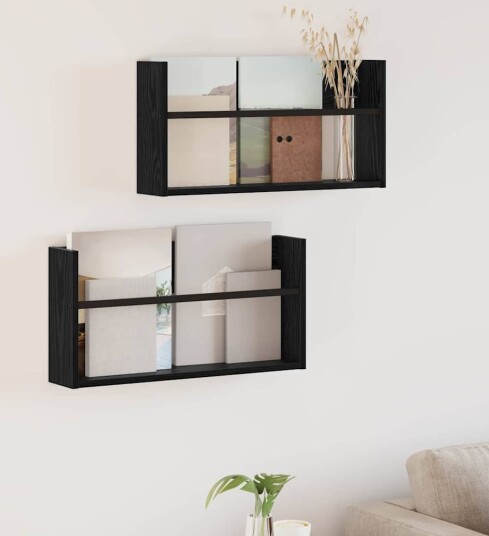 vidaXL Magasinreol 2 pcs Svart Eik 60 x 12 x 30 cm Konstruert tre vidaXL Magasinreol 2 pcs Svart Eik 60 x 12 x 30 cm Konstruert tre