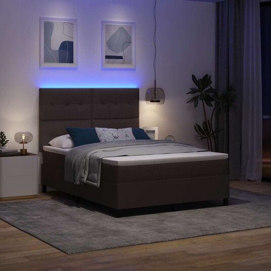  Box Spring Seng med Madrass & LED Mørk Grå 160x200 cm Stoff