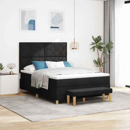 vidaXL Boksfjær Seng med pute med hodegjerde Svart 190 x 140 cm stoff