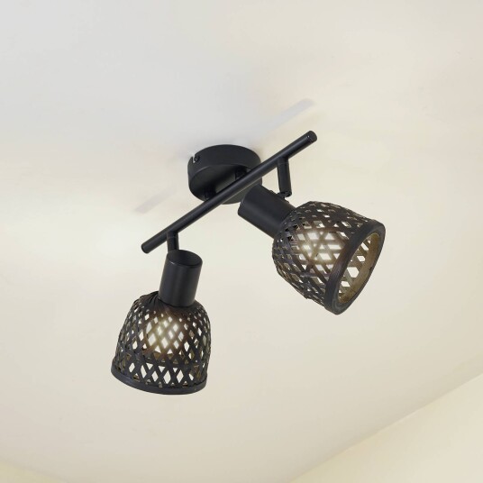 Lindby taklampe Eskil 2 lyskilder svart bambus Ø 10 cm