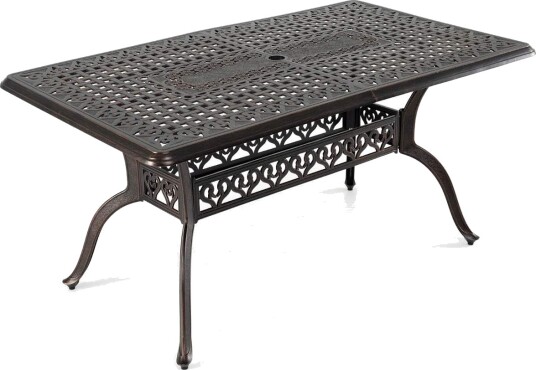 Terrassebord i aluminium med hull til parasoll – 150 x 90 cm