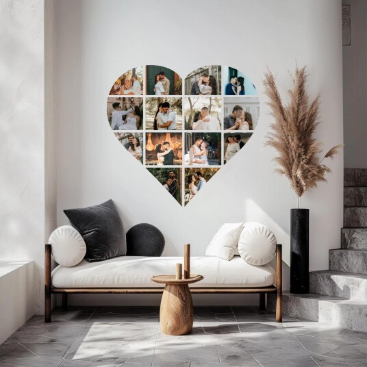 Personlig Veggklistremerke   Hjerte Collage   Hvit vinyl