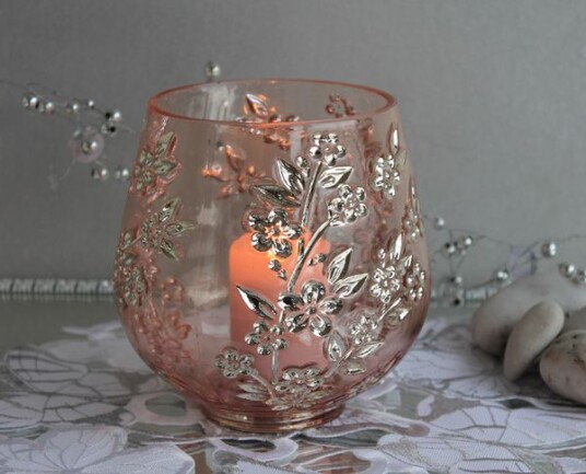 Telysholder  Lys Rosa med gull dekor