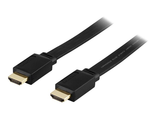 Deltaco HDMI-1010F - HDMI med Ethernet-kabel - HDMI (hann) til HDMI (hann) - 1 m - svart - flat Deltaco HDMI-1010F - HDMI med Ethernet-kabel - HDMI (hann) til HDMI (hann) - 1 m - svart - flat