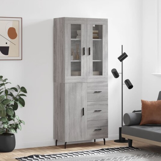 vidaXL Highboard grå sonoma 69,5x34x180 cm konstruert tre 8720845479091