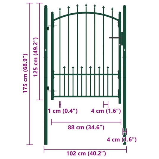vidaXL Hageport med pigger stål 100x125 cm grønn