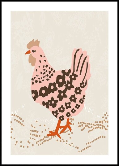 Pink hen on the grass Plakat Plakat / 50x70cm