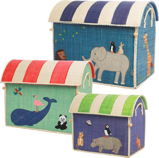 Rice Large Set of 3 Toy Baskets Animal Theme Rice Large Set of 3 Toy Baskets Animal Theme