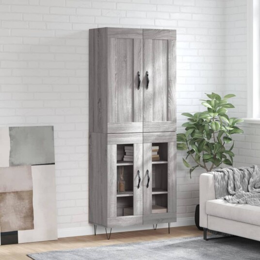  Highboard grå sonoma 69,5x34x180 cm konstruert tre