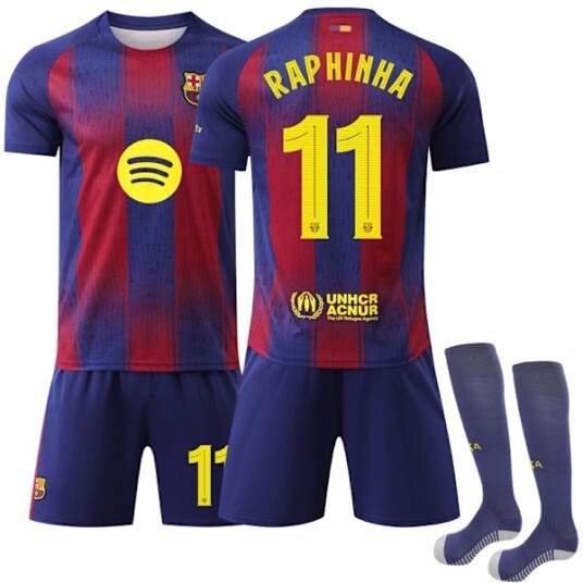 2025-2026 Barcelona UEFA Champions League Fotballdrakt for Barn og Voksne med Sokker No.11 Raphinha