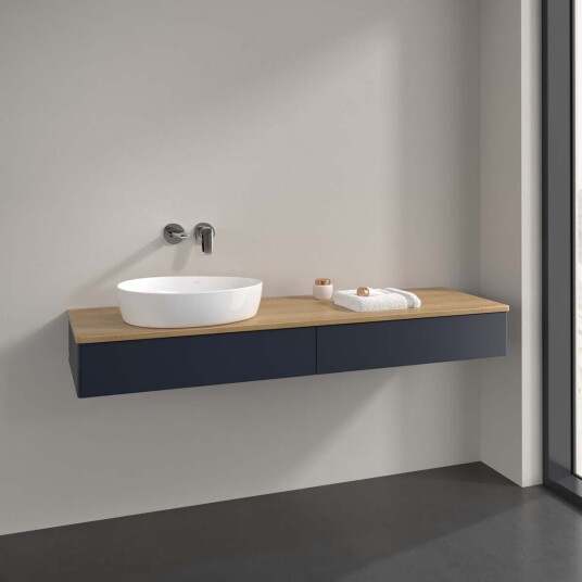 Villeroy & Boch Antao Servantskap med 2 skuffer 160x50x19 cm u/lys Blå Matt/Eik Villeroy & Boch Antao Servantskap med 2 skuffer 160x50x19 cm u/lys Blå Matt/Eik