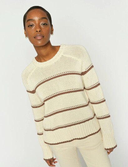 MOS MOSH Mmrola Bine Stripe Crewneck Knit CreaM