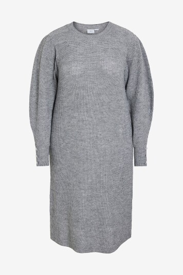 Evoked Vila - Kjole viGlacy O-neck L/S Mdi Knit/cur - Grå