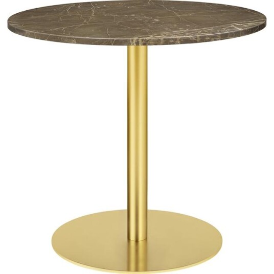 GUBI 1.0 Spisebord Rundt Ø80 cm med Base og Brun Emperador Marmorplate