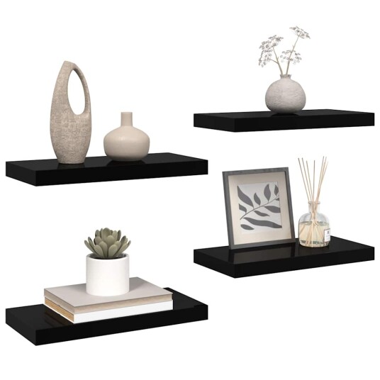 vidaXL Flytende vegghyller 4 stk h?yglans svart 50x23x3,8 cm MDF