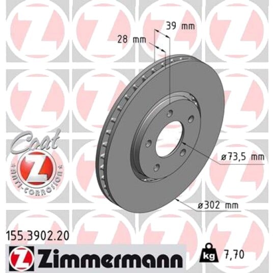 Bremseskive ZIMMERMANN 155.3902.20