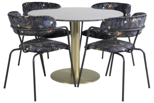 Venture Design Estelle & Arrow spisegruppe Svart/flerfarget 4 st stoler & bord 106 cm