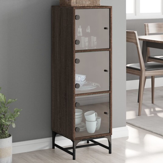 vidaXL Highboard med glassdører brun eik 35x37x120 cm