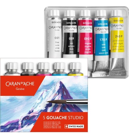 Caran d'Ache Gouache Studio vannbasert maling i tube 5 farger