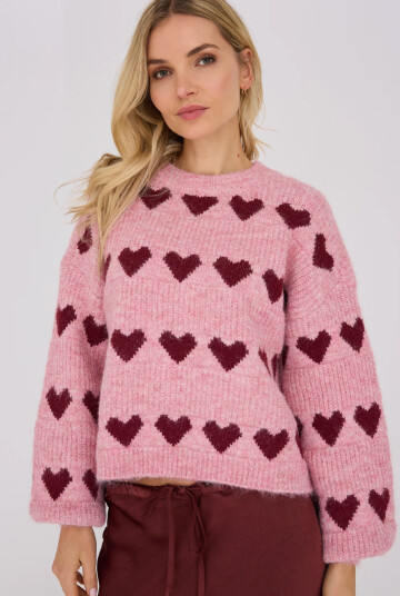 A View Heart Knit Pullover Pink S A View Heart Knit Pullover Pink S