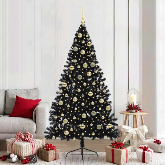 Kunstig Forhåndsopplyst Juletre med 300 LED Svart 210 cm PVC