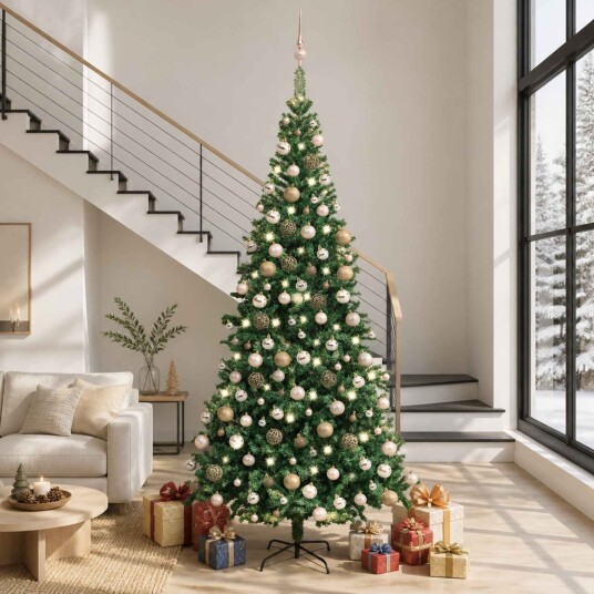 vidaXL Kunstig juletre med LED og kulesett L 240 cm grønn vidaXL Kunstig juletre med LED og kulesett L 240 cm grønn