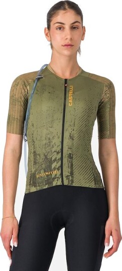 Castelli Unlimited Pro 2 W sykkeltrøye korte ermer forest green/elmwood/vivid ora dame