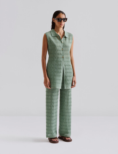 Malina Martina Wide Structure Knitted Pants - Green - XL