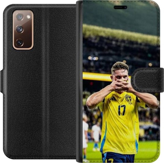 Kompatibelt Lommeboketui til Samsung Galaxy S20 FE Fotballinspirert portrett av spillere i svensk landslagsdrakt med dramatisk kampbakgrunn