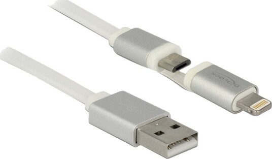 Delock   Lade /Datakabel   Usb Hann Til Micro Usb Type B Lightning Hann   1 M   Hvit