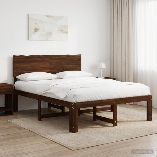 vidaXL Dobbel Sengramme med Hodegjerde ROSTOCK Mørk brun 135 x 190 cm