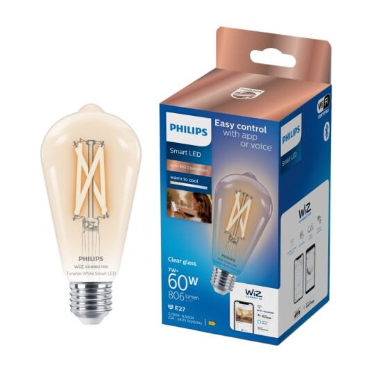 Philips Smart Led-Filamentlyspære Form: St64 E27 7 W Ekvivalent 60 Klasse E Varm Til Kjølig Hvitt Lys 2700-6500 K Gjennomsiktig